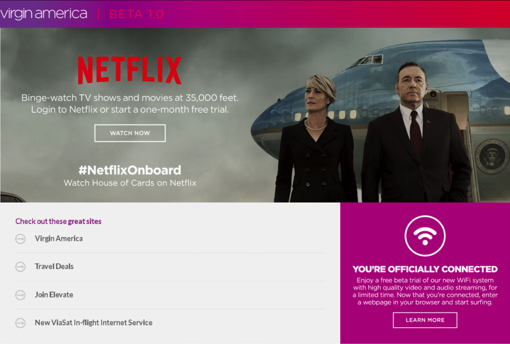 Netflix programing can now be streamed on on select Virgin America flights.