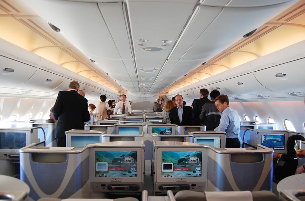 The business cabin on an Emirates A380.