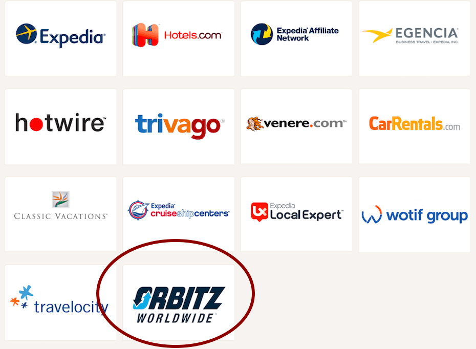 These are Expedia's brands, with Orbitz Worldwide added to the roster.