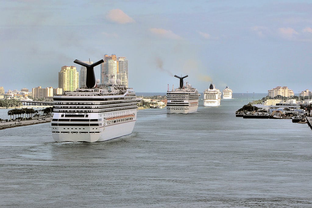 Cruise ships leaving Port of Miami.