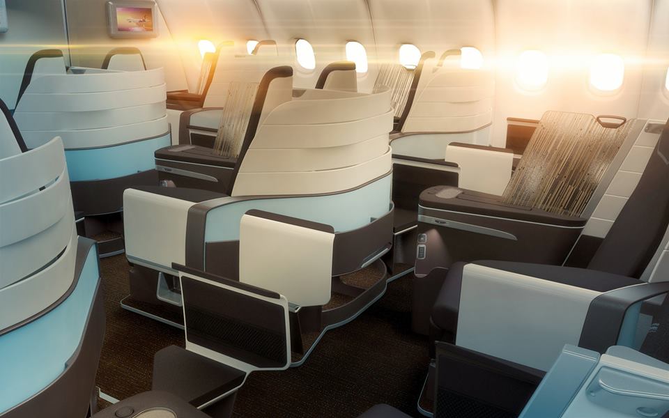 Hawaiian Airlines' New Premium cabin featuring seats by Italian aircraft seating company Optimares. 