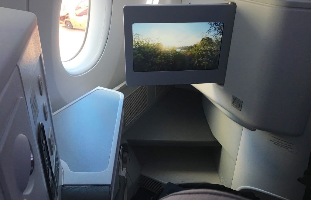 Finnair A350 Business class seat, foot-well and IFE. 