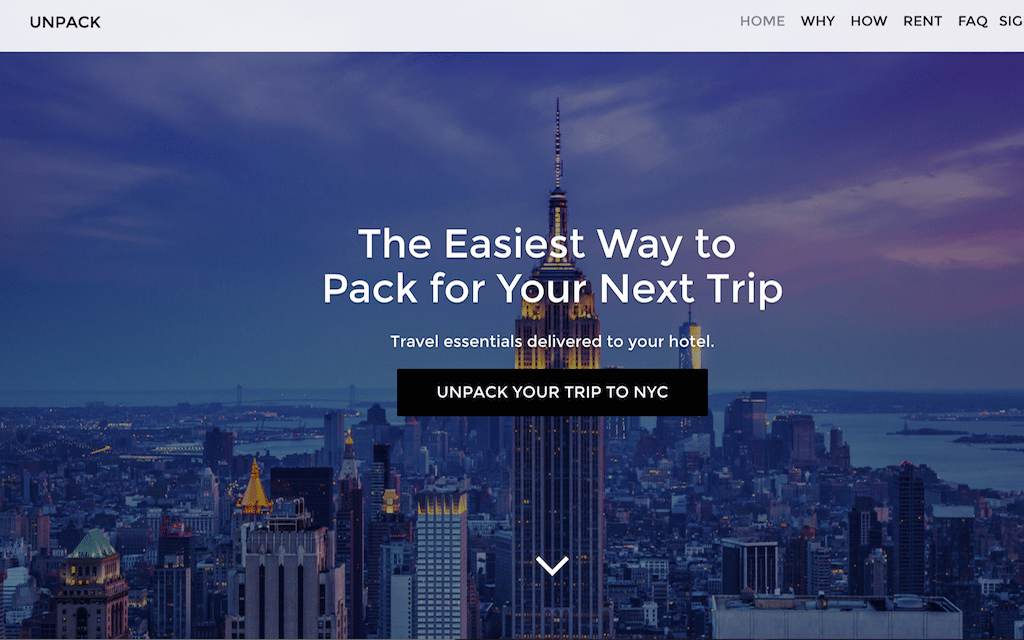 unPack delivers essential items to a traveler's hotel to avoid checking a bag on a plane.