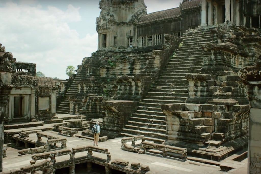 The Expedia 'Bucket List' TV ad, showing a solitary traveler during his visit to Cambodia's Angkor Wat.
