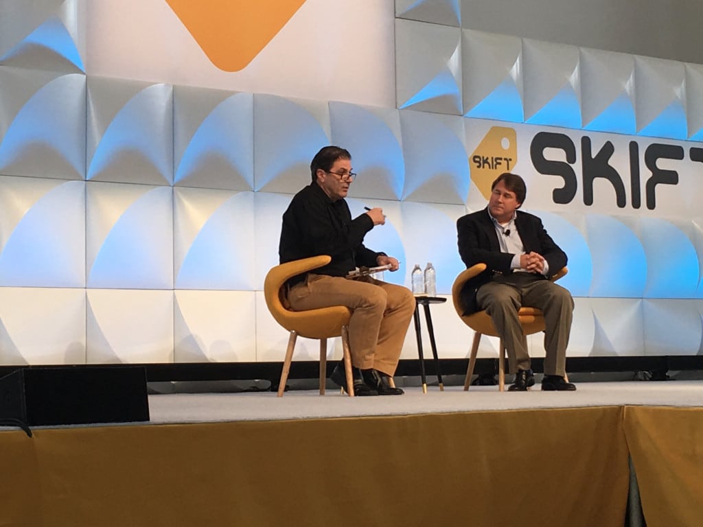 Priceline.com CEO Paul Hennessy (R) with Skift News Editor Dennis Schaal at Skift Global Forum on October 14, 2015. 