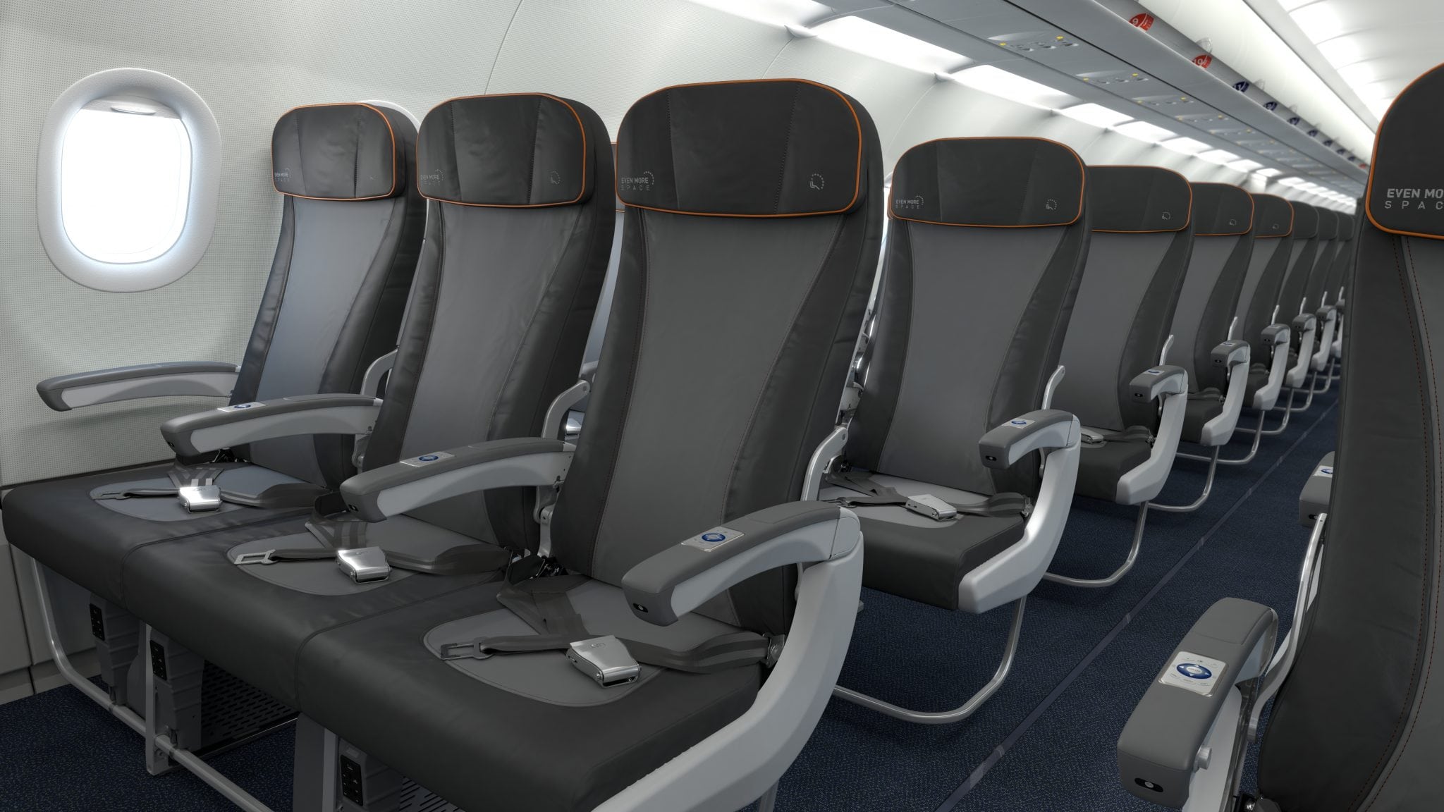 These are the seats in the front of the economy section of JetBlue's Airbus A321s. On a different JetBlue aircraft, the Airbus A320, the airline plans to add 15 extra seats beginning in the second half of 2016.