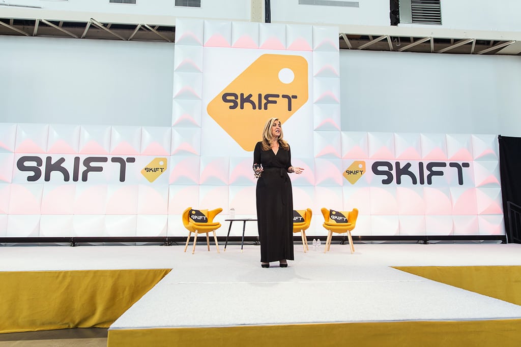 Edie Rodriguez speaking at Skift Global Forum in Brooklyn, New York, on October 15, 2015. 