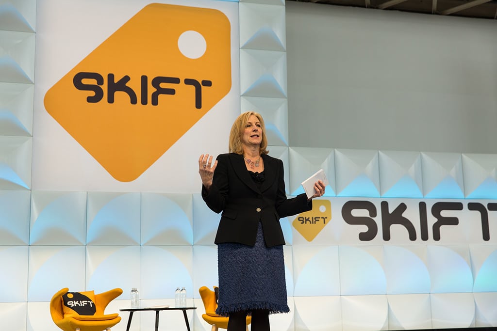 Kim Day speaking at the Skift Global Forum in Brooklyn New York on October 14, 2015. 