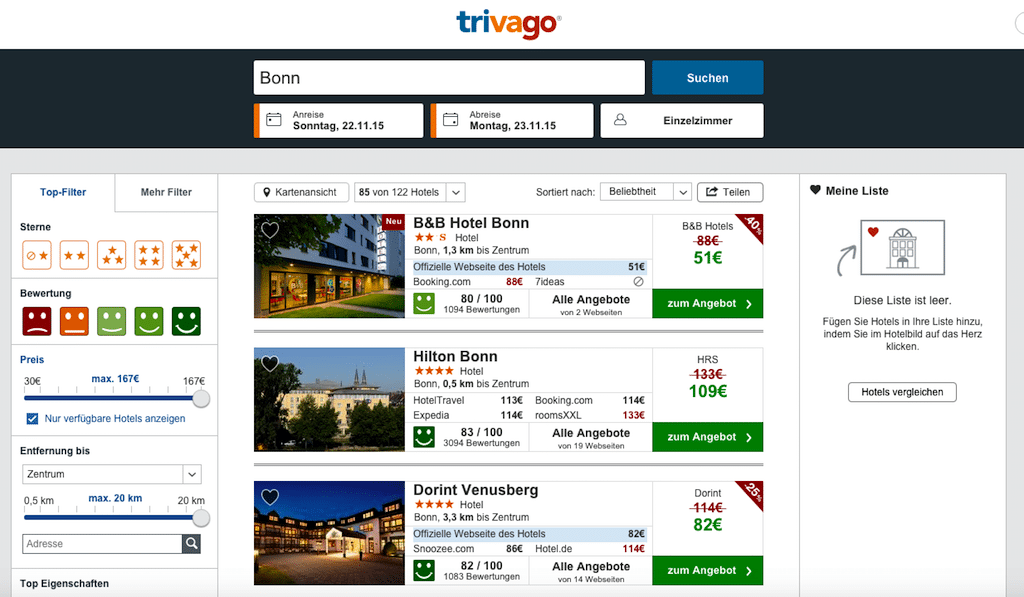 Trivago has launched hotel bookings to users in Germany on its sites and in its apps. Previously, travelers could only search for hotels on Trivago but had to book them on third-party sites.