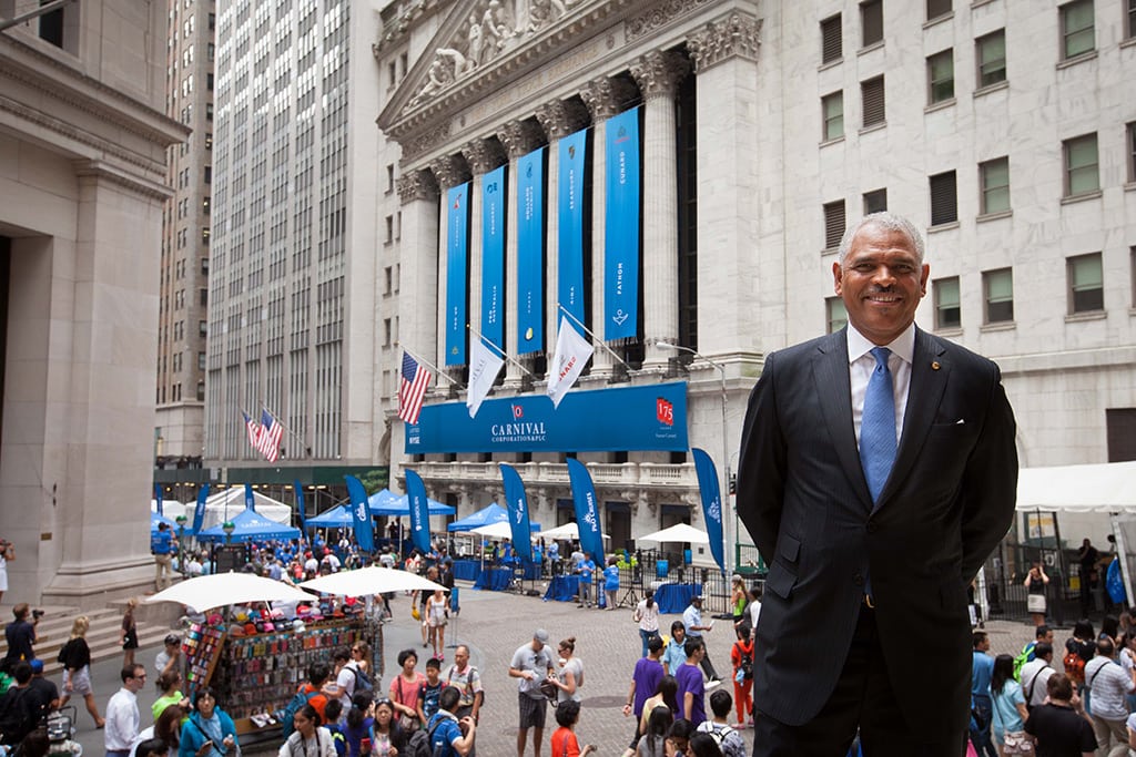 Carnival CEO Arnold Donald outside the New York Stock Exchange. 