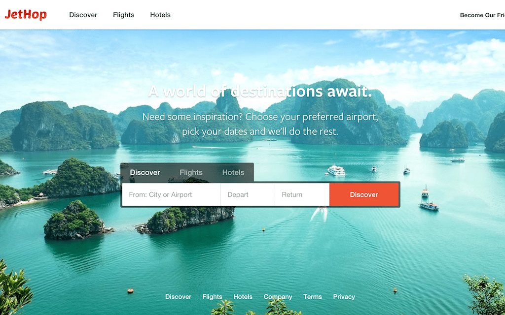 JetHop is a booking site for flights and hotels.