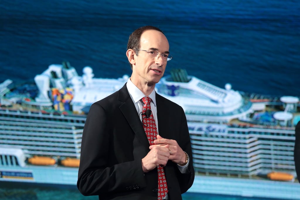 April 16, 2013 - Royal Caribbean International President and CEO Adam Goldstein unveils the line's newest ship, Quantum of the Seas, at an announcement at the IAC building in New York City. 