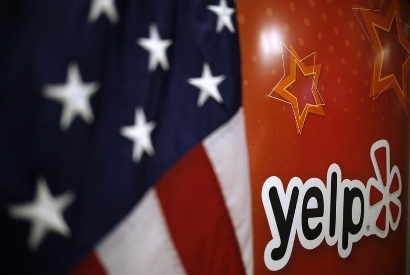 The Yelp Inc. logo is seen in its offices in Chicago, Illinois. 