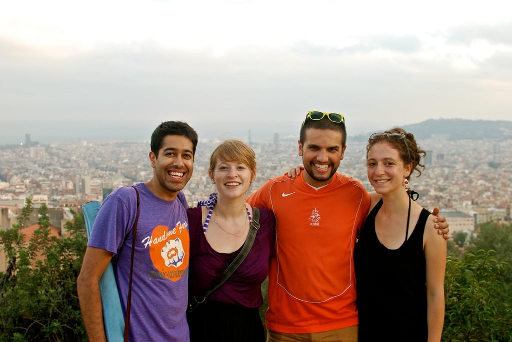 Tourists visiting Park Guell in Barcelona, Spain.