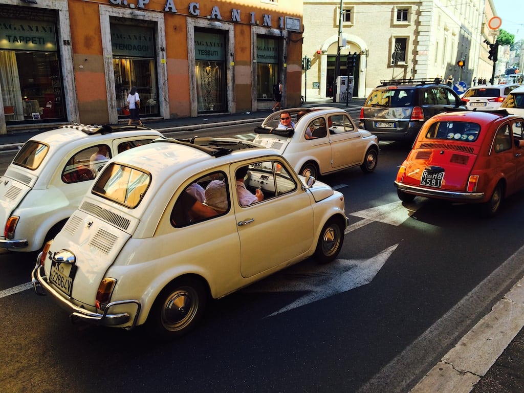 Fiat cars on the streets of Rome.