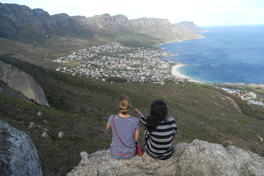 Monash University students studying abroad check out the scene at Camps Bay in South Africa. 