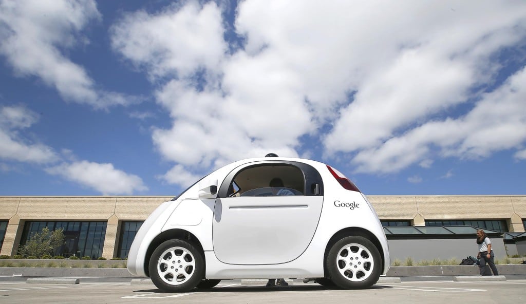 Google's self-driving prototype car is presented during a demonstration at the Google campus in Mountain View, Calif. 