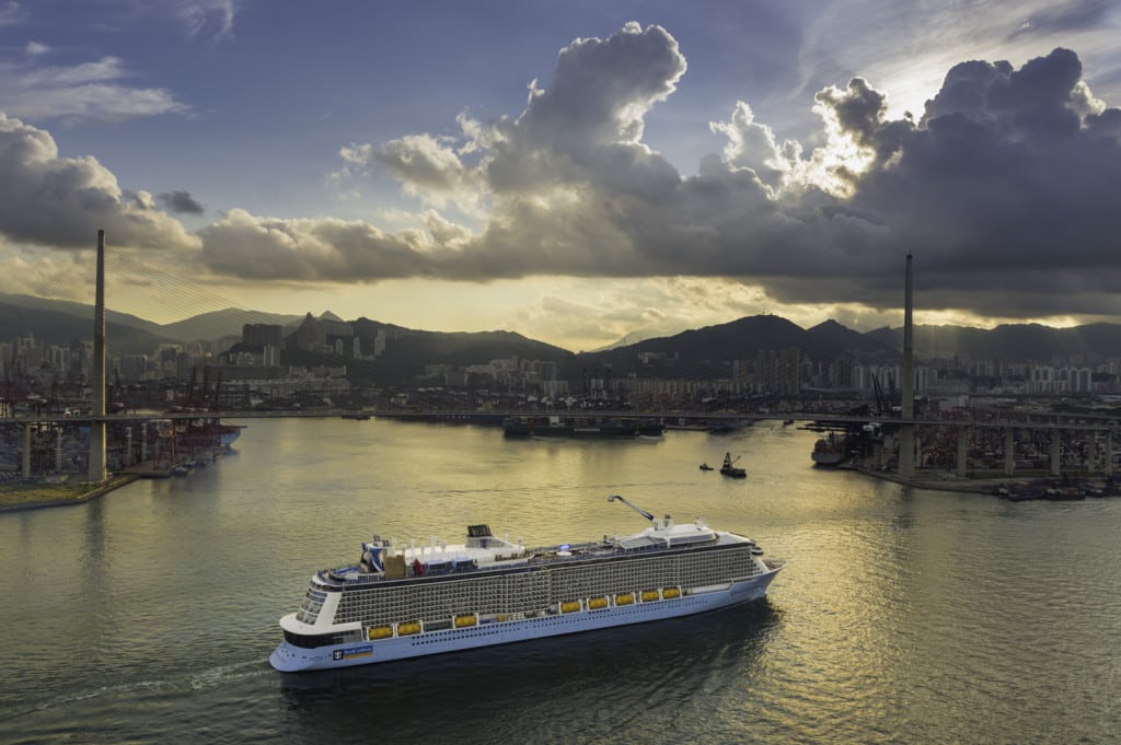 Quantum of the Seas sails into Victoria Harbour in Hong Kong.