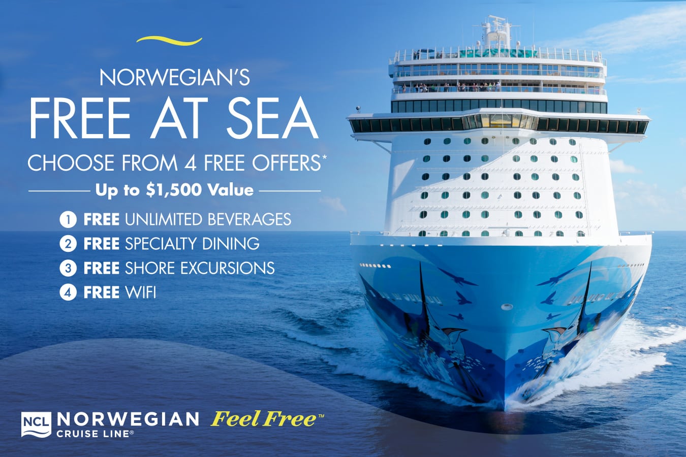 Norwegian Cruise Line's new brand campaign ties in to its wave season "Free at Sea" promotion.