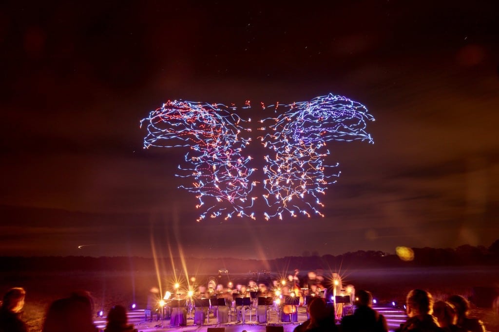 Intel flew 100 illuminated drones in an elaborate choreography synced with a live orchestra to promote drone technology.