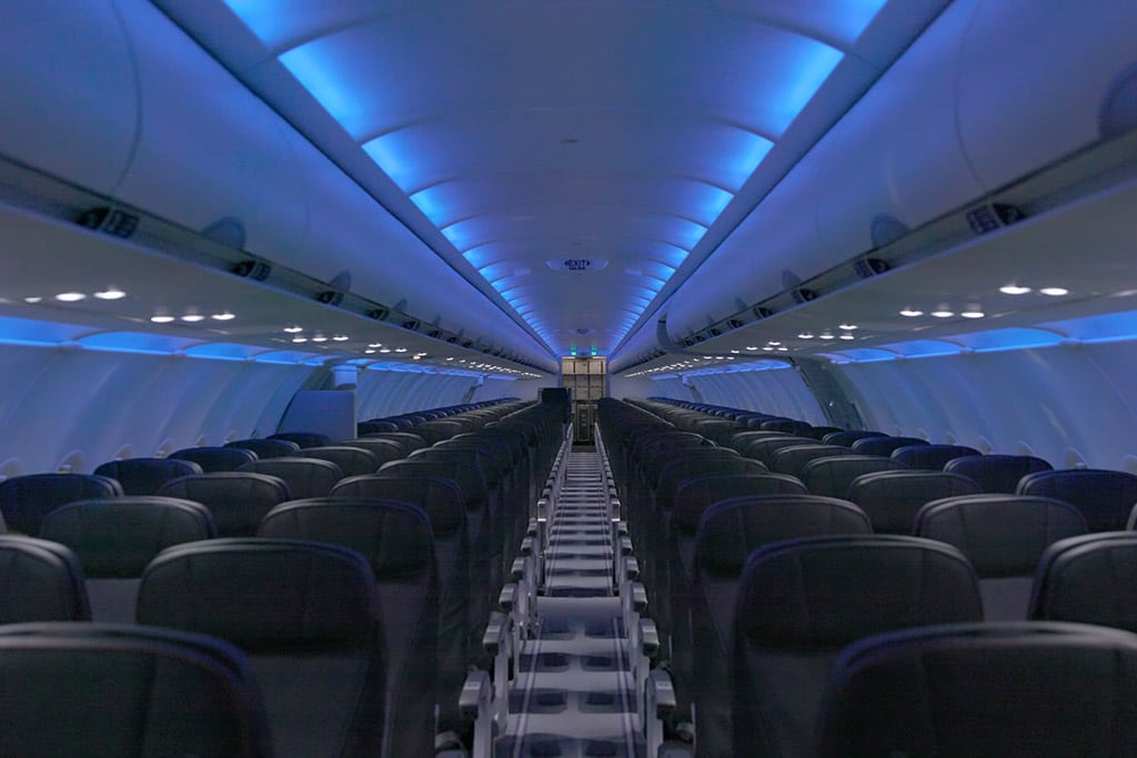 A newly configured JetBlue cabin. 