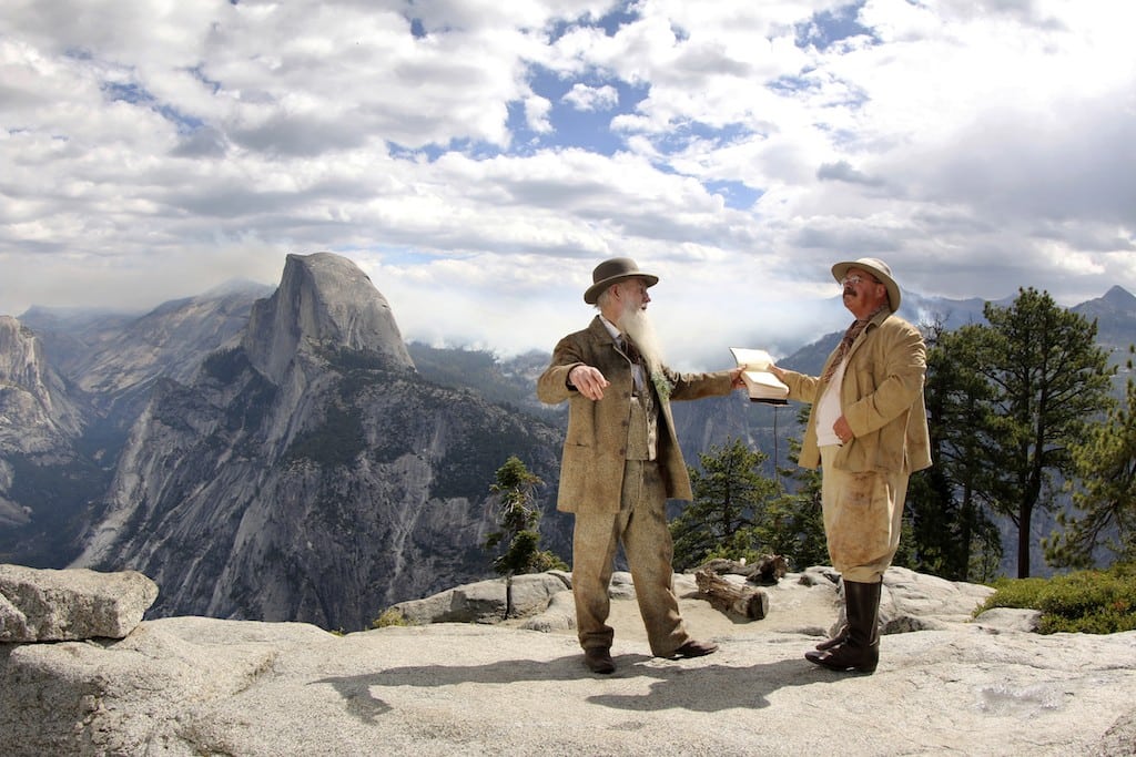 Reenactment of John Muir and President Teddy Roosevelt’s camping trip in Yosemite Valley to discuss the future of a National Park system.