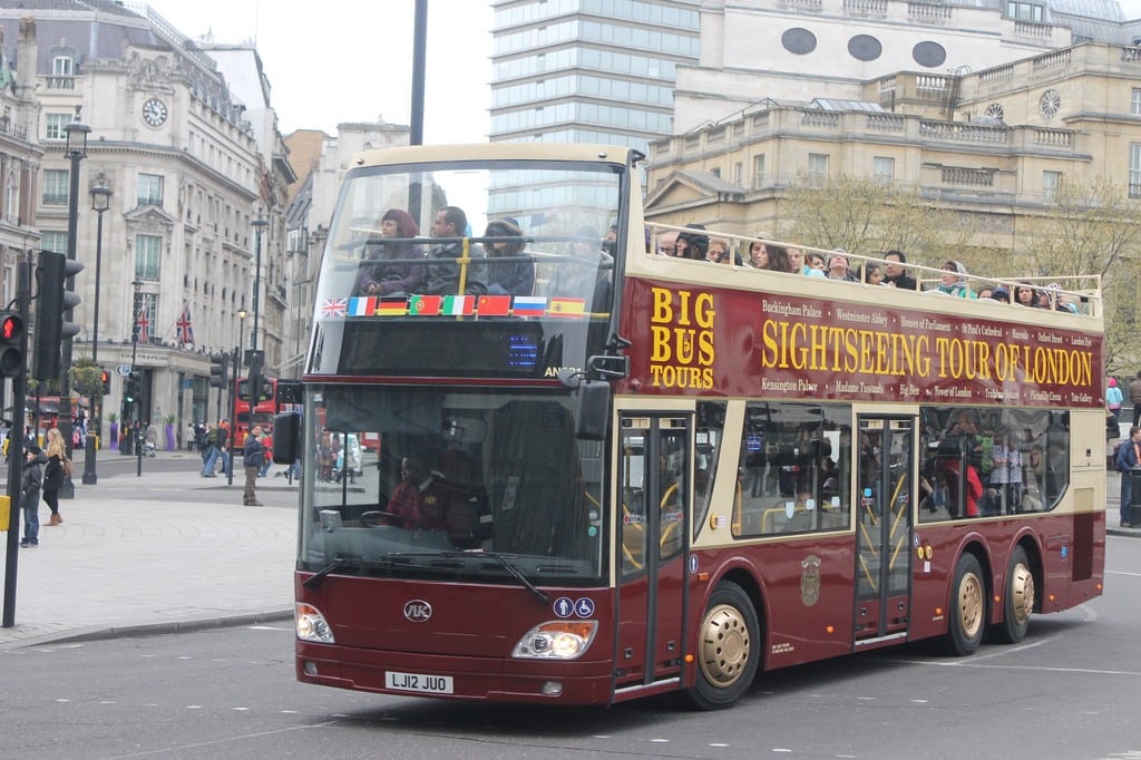 A Big Bus takes tourists around London.
