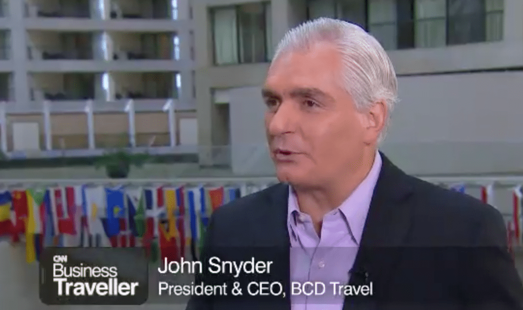 BCD Travel CEO John Snyder discussing corporate travel management on CNN Business Traveler.