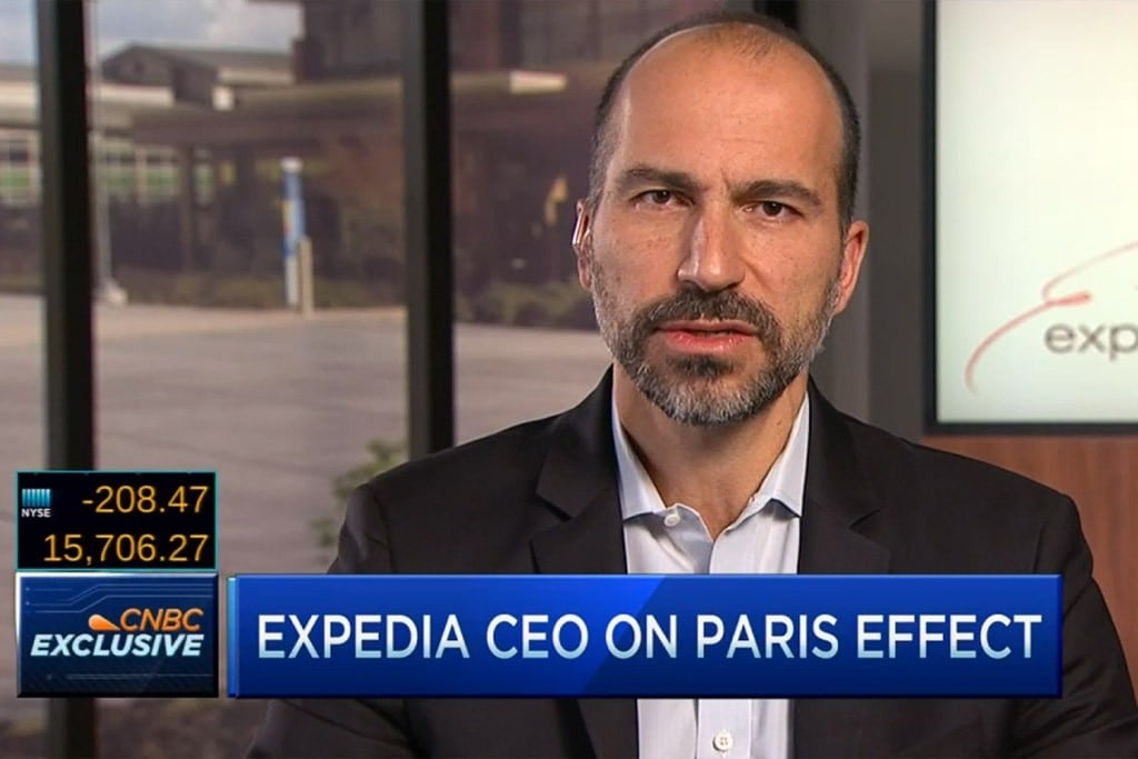 Expedia CEO Dara Khosrowshahi speaking on CNBC earlier this year. 