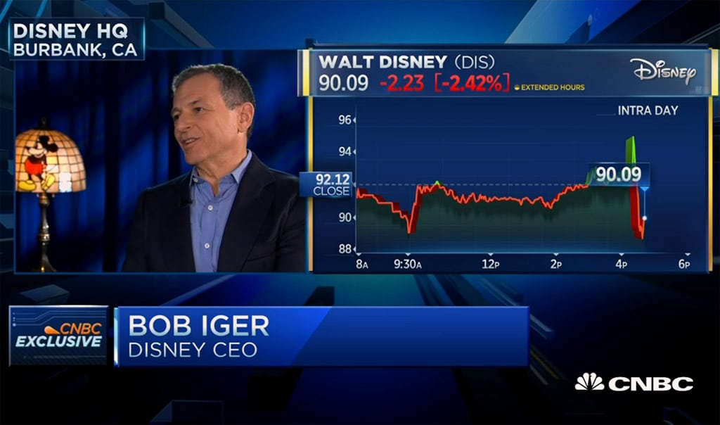 Disney CEO Bob Iger appearing on CNBC. 