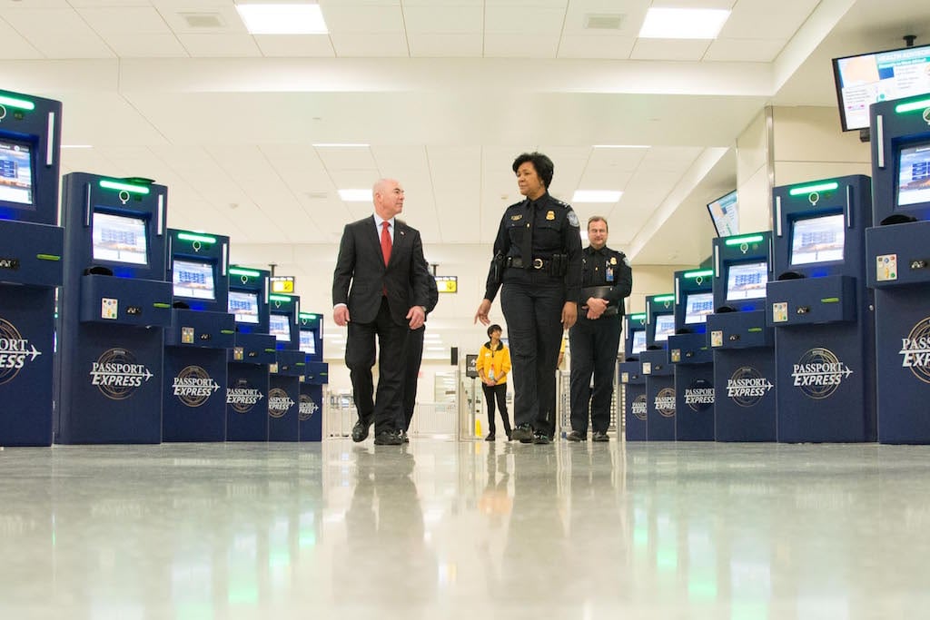 Deputy Secretary of Homeland Security Alejandro Mayorkas visits Transportation Security Administration and Customs and Border Protection Officers at Dulles International Airport, Feb. 27, 2015. 