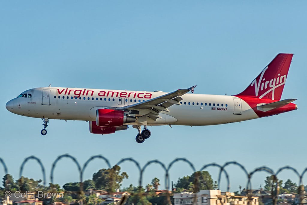 A Virgin America plane at San Diego International. JetBlue and Alaska Air are actively bidding to acquire the airline. 
