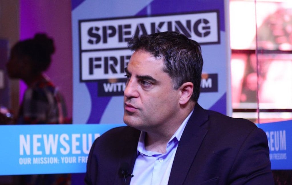 Cenk Uygur, host of The Young Turks online news show, speaks at the Newseum booth inside the Washington DC House at SXSW 2016. 