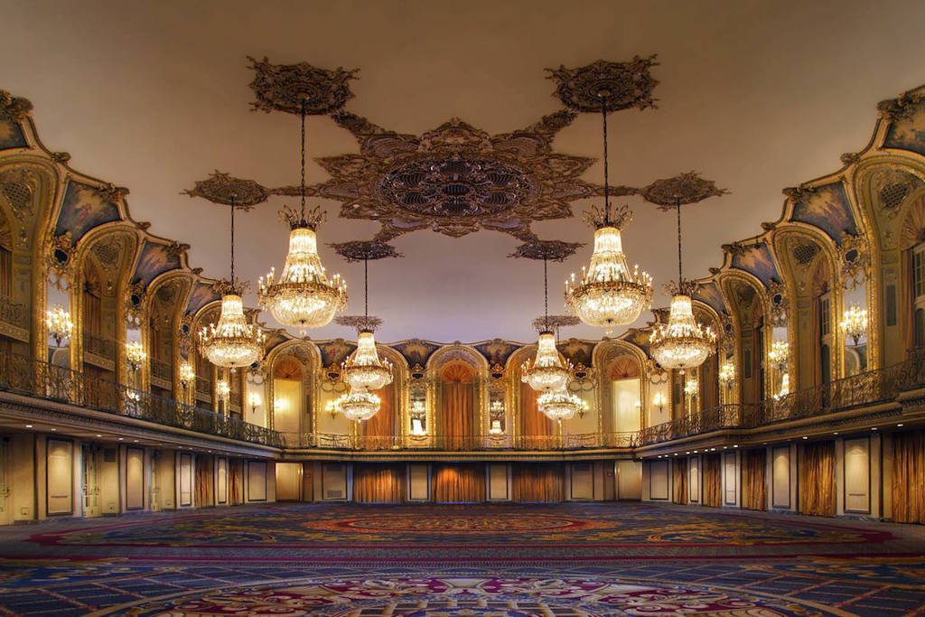 An empty ballroom at the Hilton Chicago. 