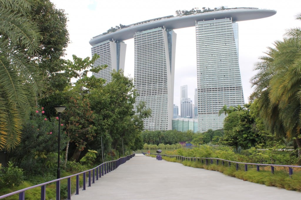 The iconic Marina Bay Sands resort with downtown Singapore behind it.
