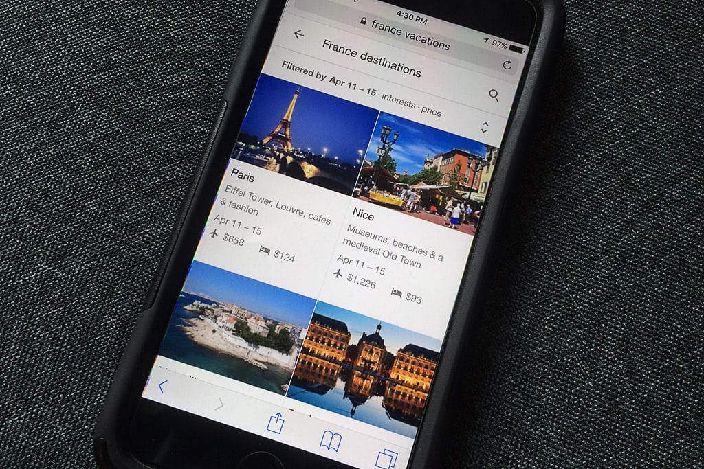 Google's mobile destination guides link to booking options.  