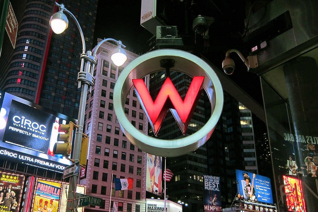 The W Hotel Times Square. Today Marriott topped a rival bid to buy W's parent company Starwood Hotels and Resorts. 