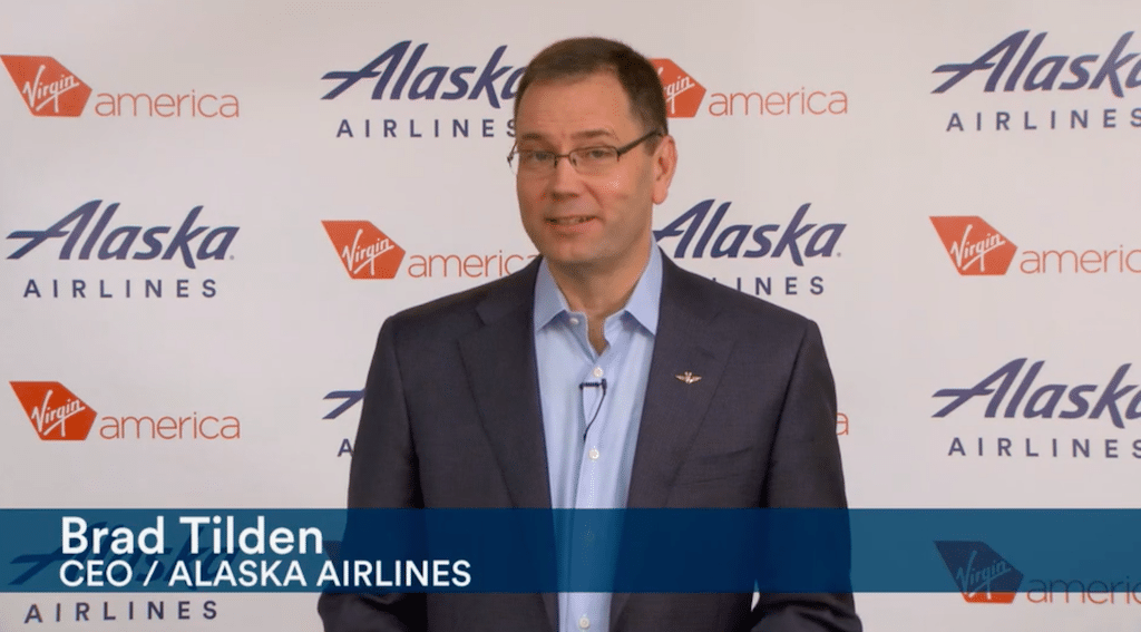 Brad Tilden, Alaska Airlines CEO, said the its merger with Virgin America will make the combined airline number one in seat share on the West Coast.