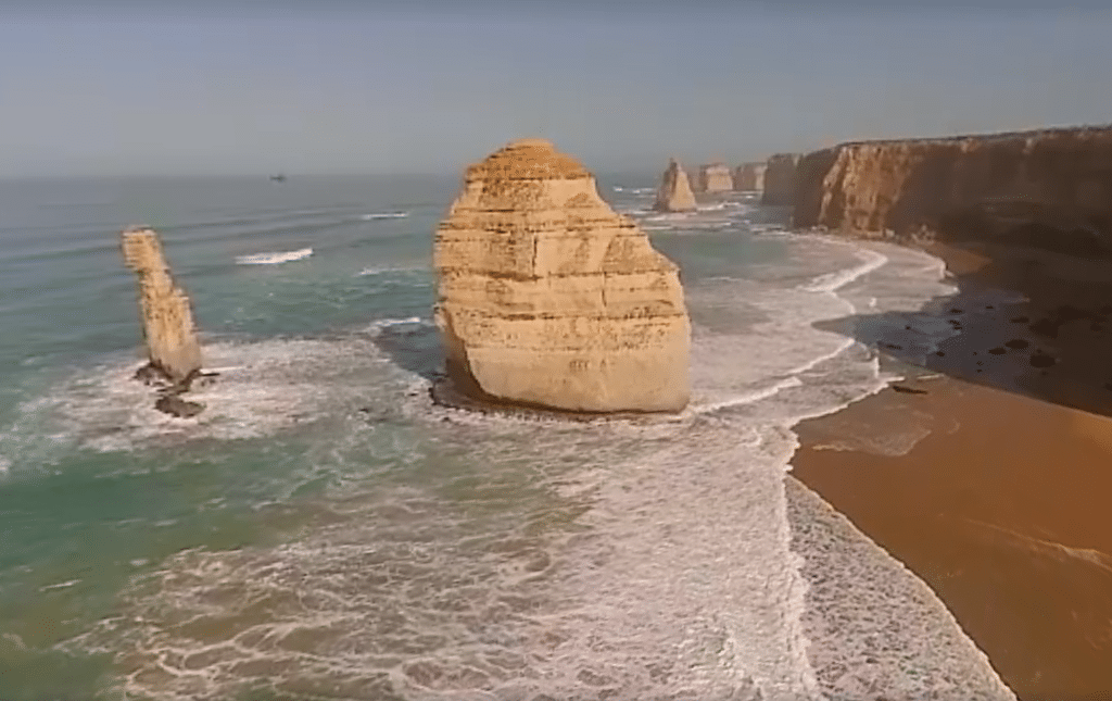 A screenshot from one of Tourism Australia's 360-degree/virtual reality videos showing the 12 Apostles along the iconic Great Ocean Road in Australia's Victoria state.