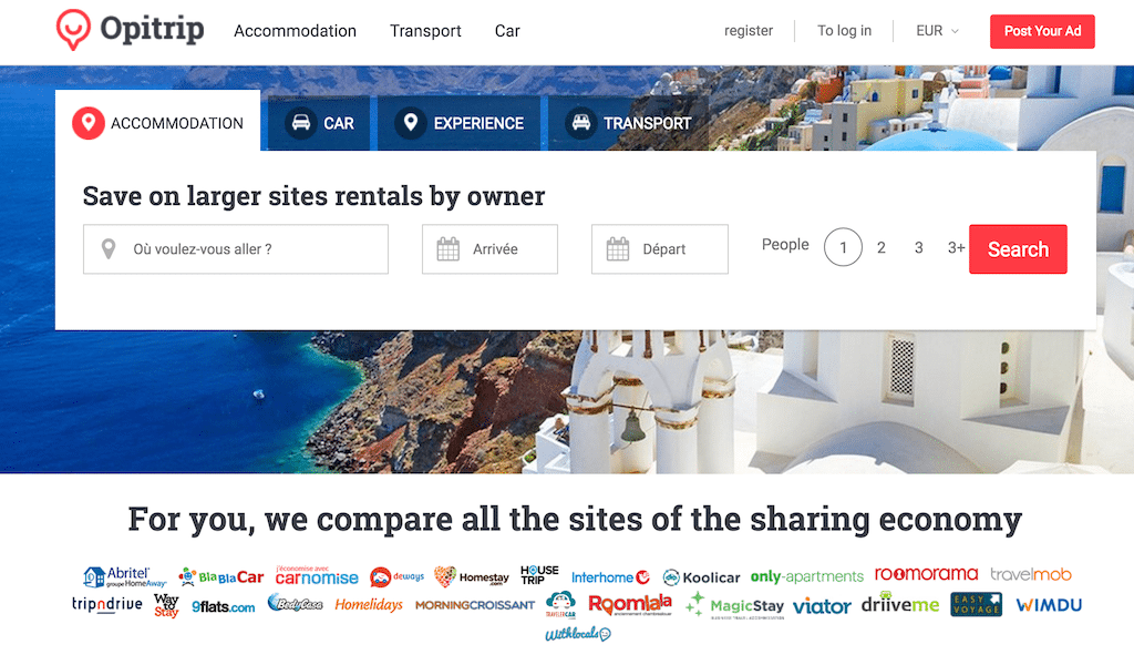 Opitrip is a metasearch engine for sharing economy booking sites.