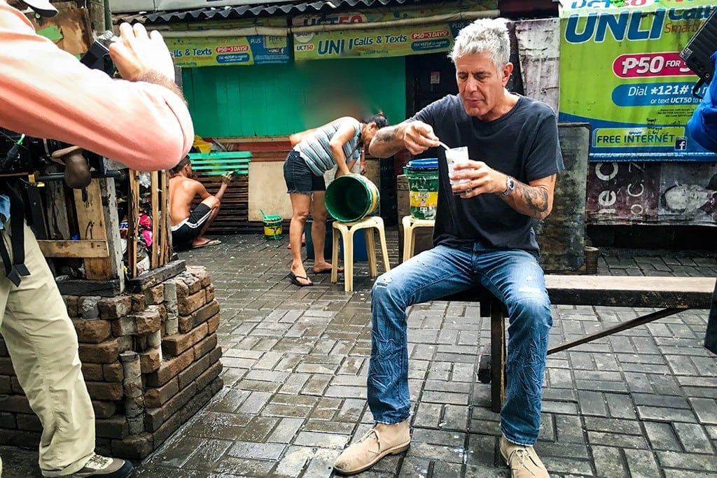 Anthony Bourdain filming a scene in Manila, The Philippines, in the latest season of his CNN series Parts Unknown. 