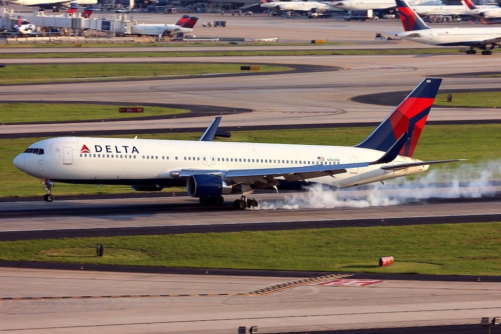 A Delta Air Lines Boeing 767-300ER lands in 2013.