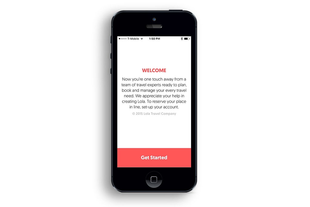 The beta version of the Lola app, which combines messaging with live travel agents. 