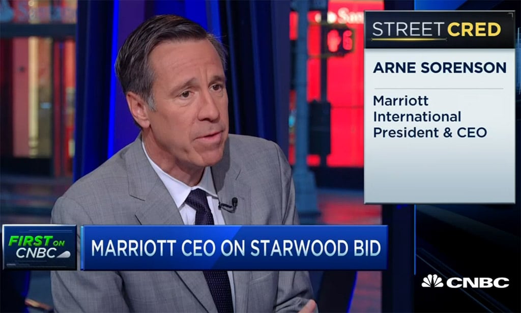 Marriott CEO Arne Sorenson appearing on CNBC to discuss his company's purchase of Starwood Hotels and Resorts. 