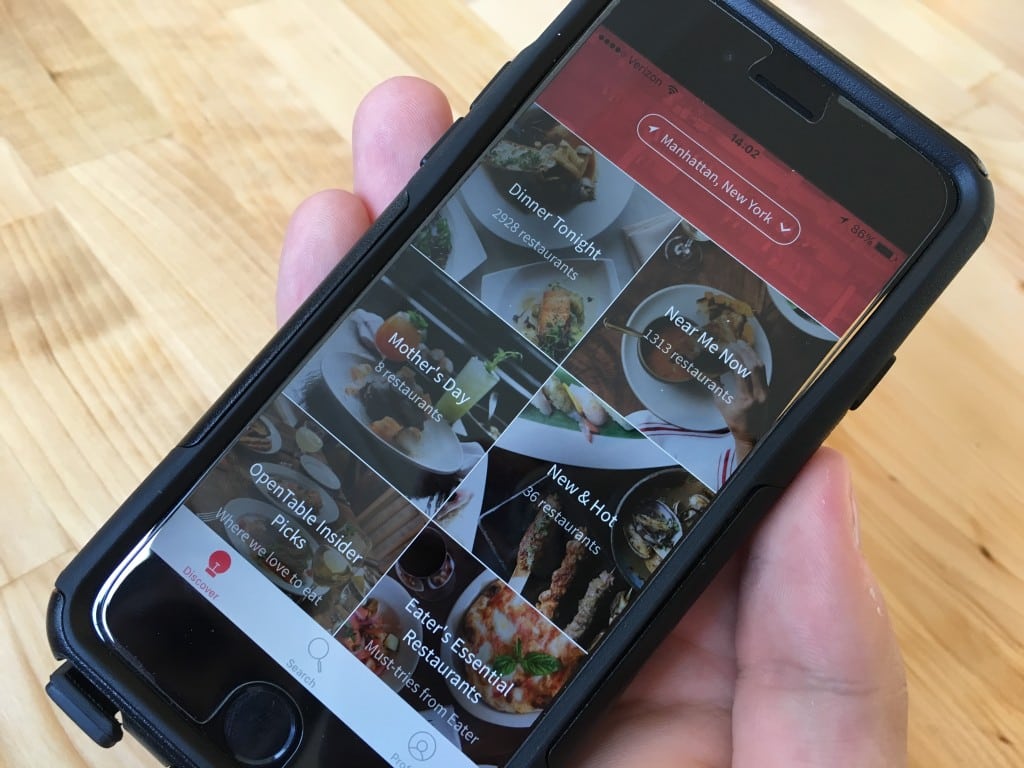 The OpenTable app's new Discover tab.