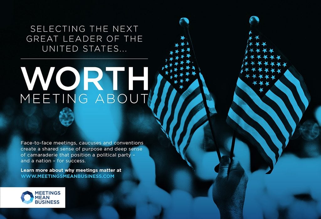 A sample of the promotional materials developed by Meetings Mean Business for the Democratic and Republican national conventions.