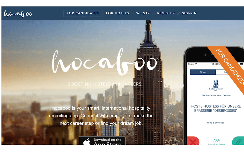 Hocaboo is a talent recruitment mobile app for hoteliers.