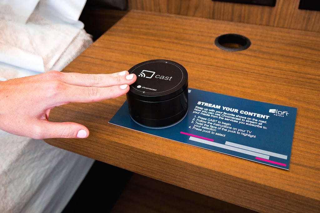 Aloft Hotels' RoomCast Powered by Chromecast is powered by this "puck"-like device. 