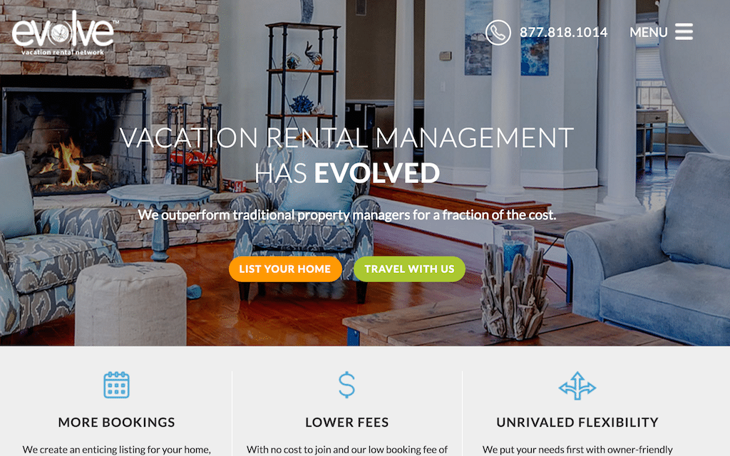 Evolve Vacation Rental Network offers both vacation rental bookings and a property management system.