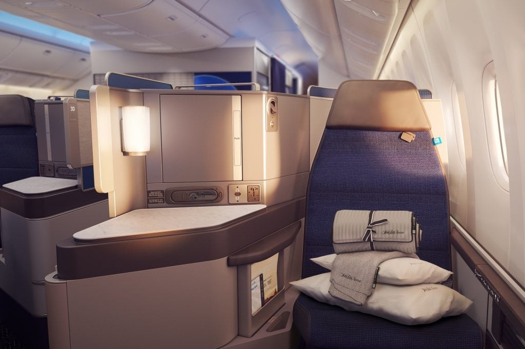 A Polaris-class seat on United. The company recently launched the in-cabin portion of the product. 